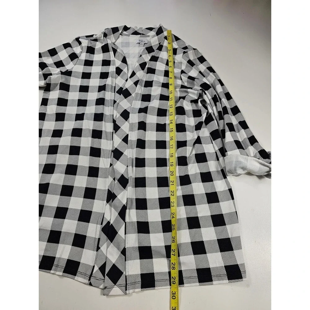 Kim rogers size XL open front cardigan tunic buffalo plaid Roll tab